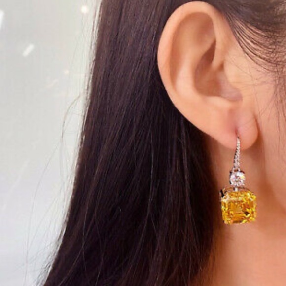 New Sterling silver citrine diamond earrings - Picture 4 of 7